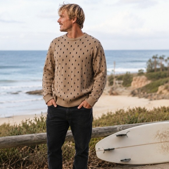 Superbrand Other - SUPERbrand Union Surfboard Fin Knit Sweater Men's L Tan Black Crewneck